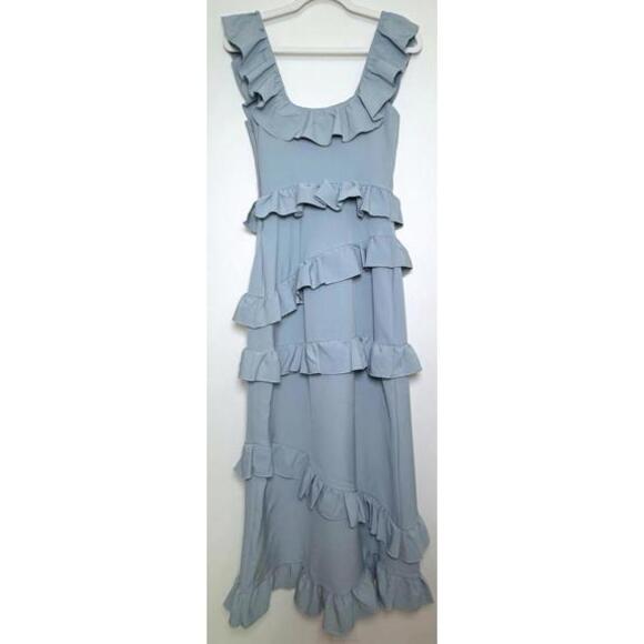 Show Me Your Mumu - Greta Tiered Ruffle Maxi Dress NWT - Dusty Blue - Size XS - Picture 4 of 7